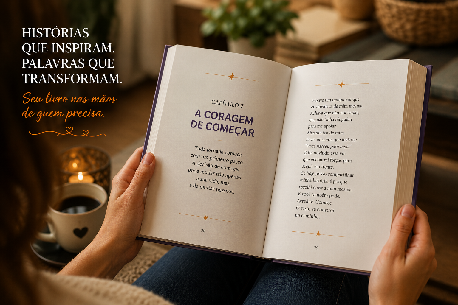 Histórias que inspiram. Palavras que transformam. Seu livro nas mãos de quem precisa.